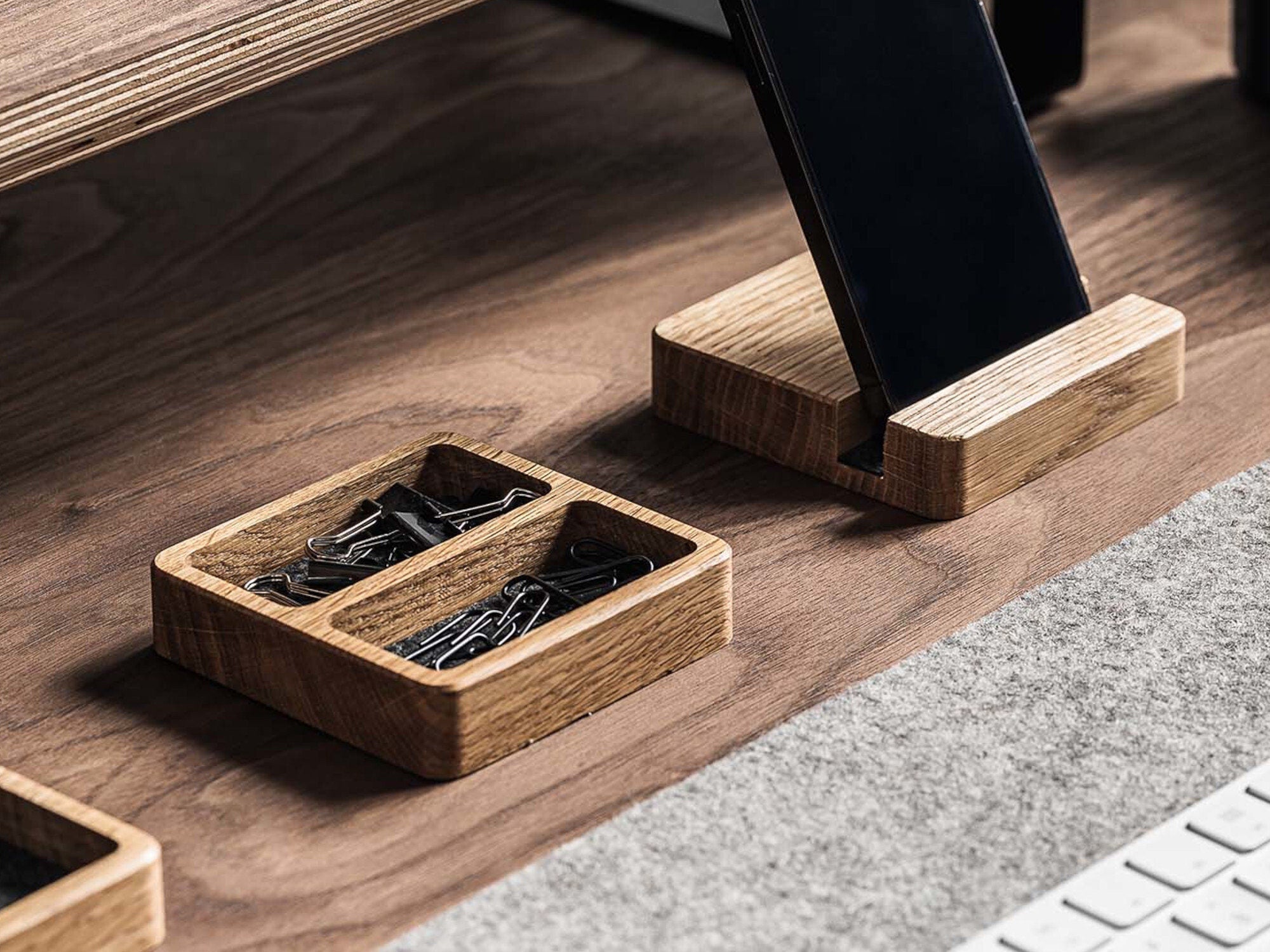 Two Chambers Wooden Organizer / Catchall Tray for Small Items
