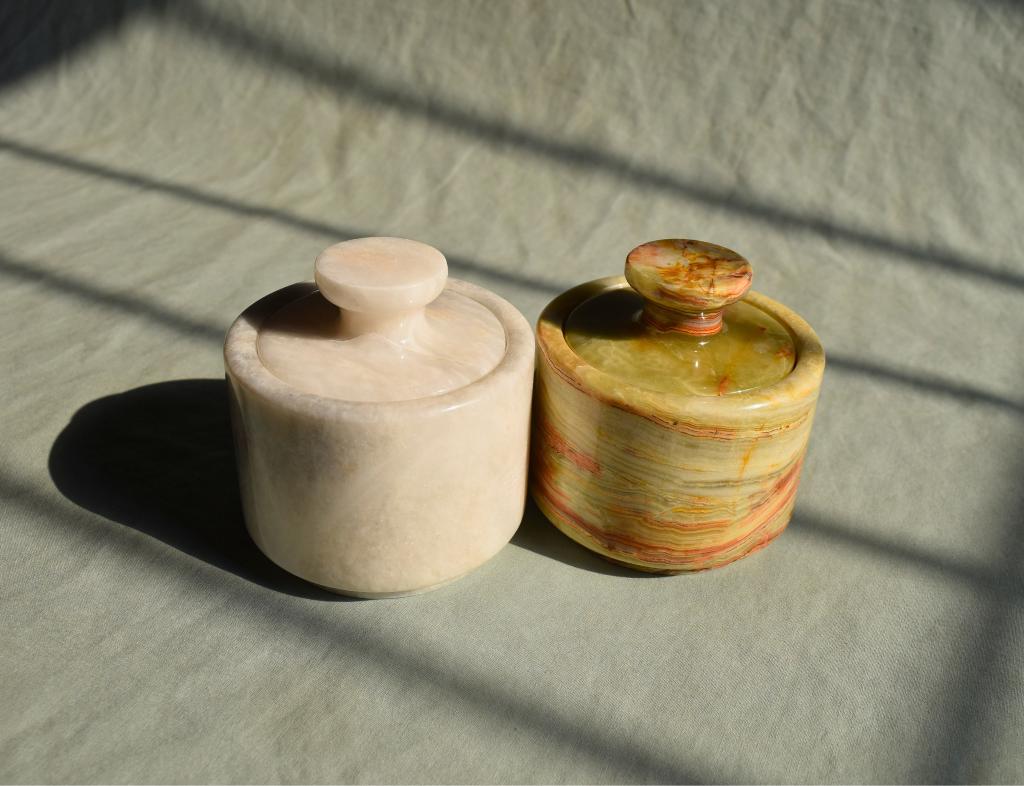 Marble Salt Cellar with Lid - Set of Two 3" Salt and Pepper Cellar, Salt Jar, Sugar Pot, Salt Box, Sugar Bowl