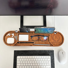 Wood Desk Organizer with Customizable Tablet and Phone Stand