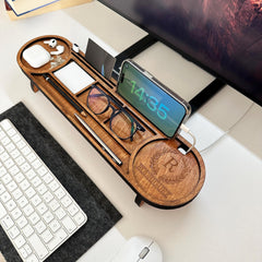 Wood Desk Organizer with Customizable Tablet and Phone Stand