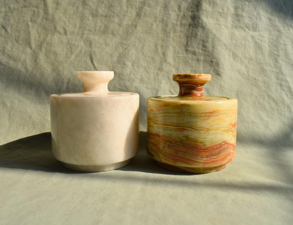 Marble Salt Cellar with Lid - Set of Two 3" Salt and Pepper Cellar, Salt Jar, Sugar Pot, Salt Box, Sugar Bowl