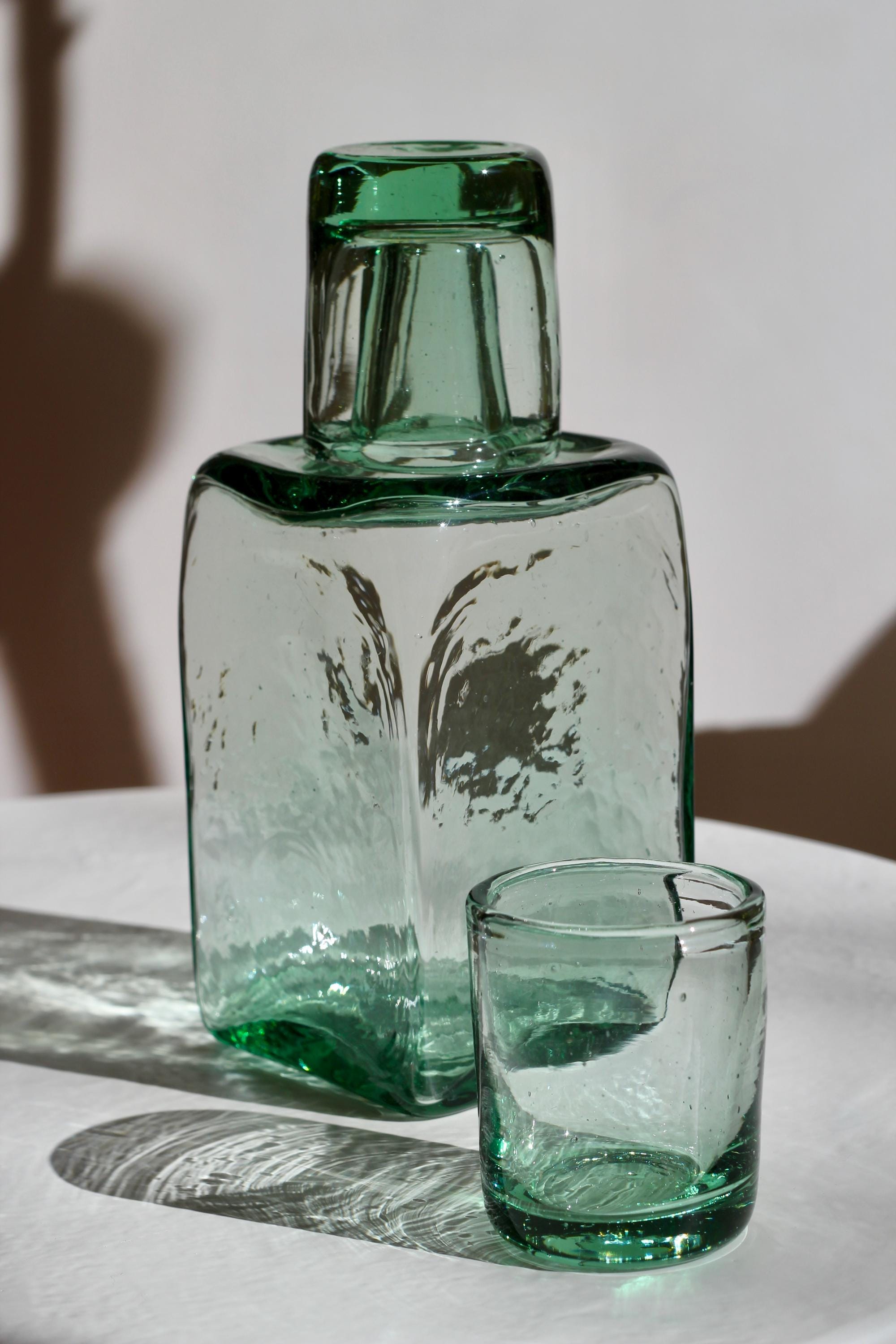 Recycled Glass Bedside Carafe Set – Turquoise Hand Blown Water Carafe