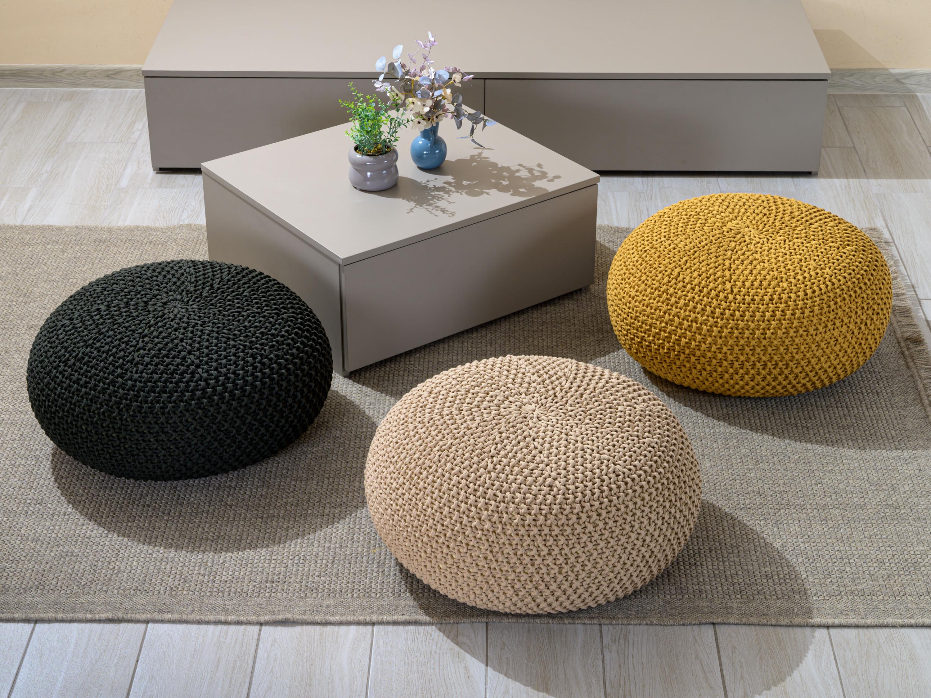 Knitted Floor Pillow, Round Cushion, 30 cm Diameter, 16 cm Height, 100% Cotton