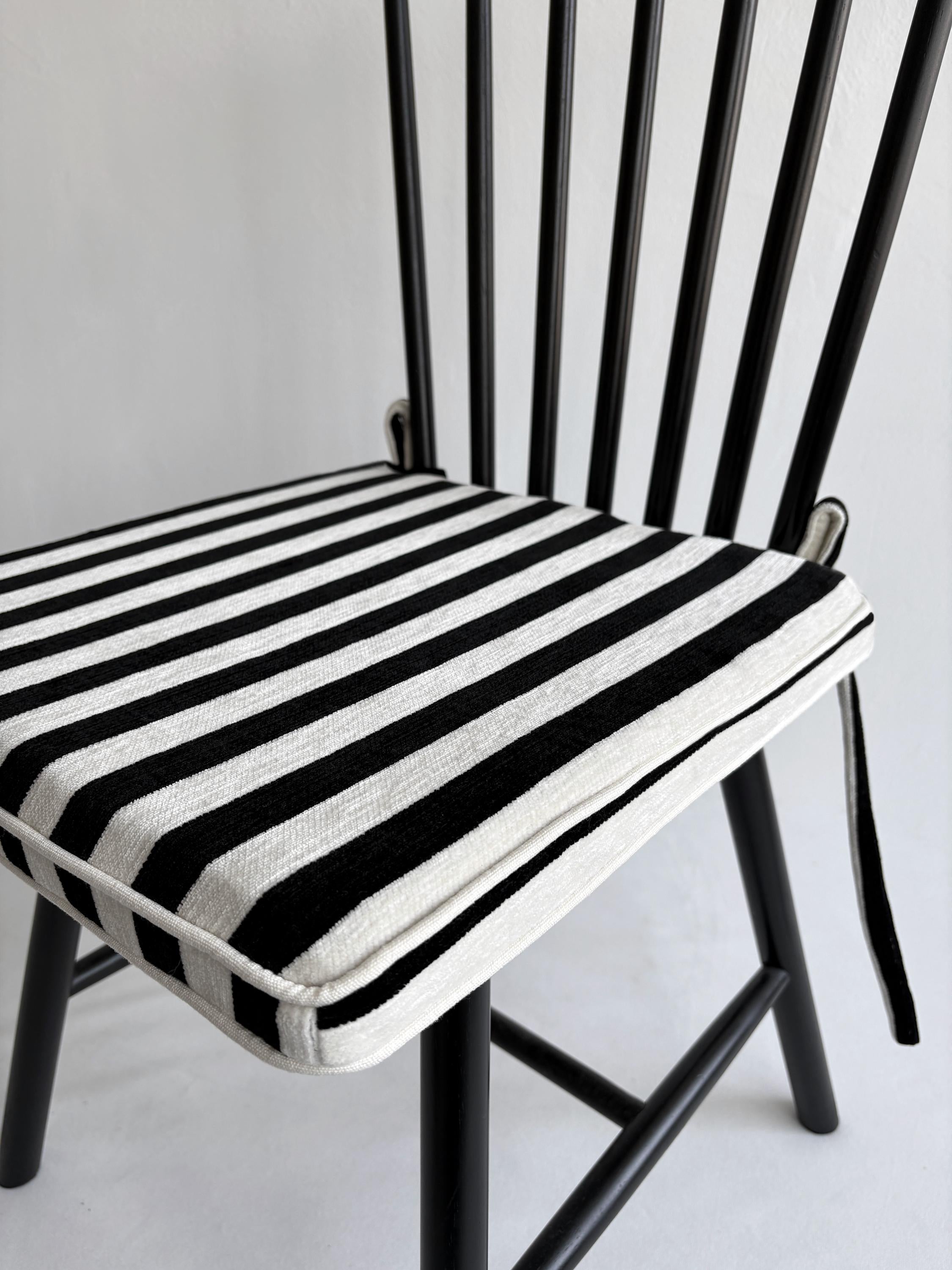Custom Stripe Stool Cushion, Neutral Ticking Square Cushion