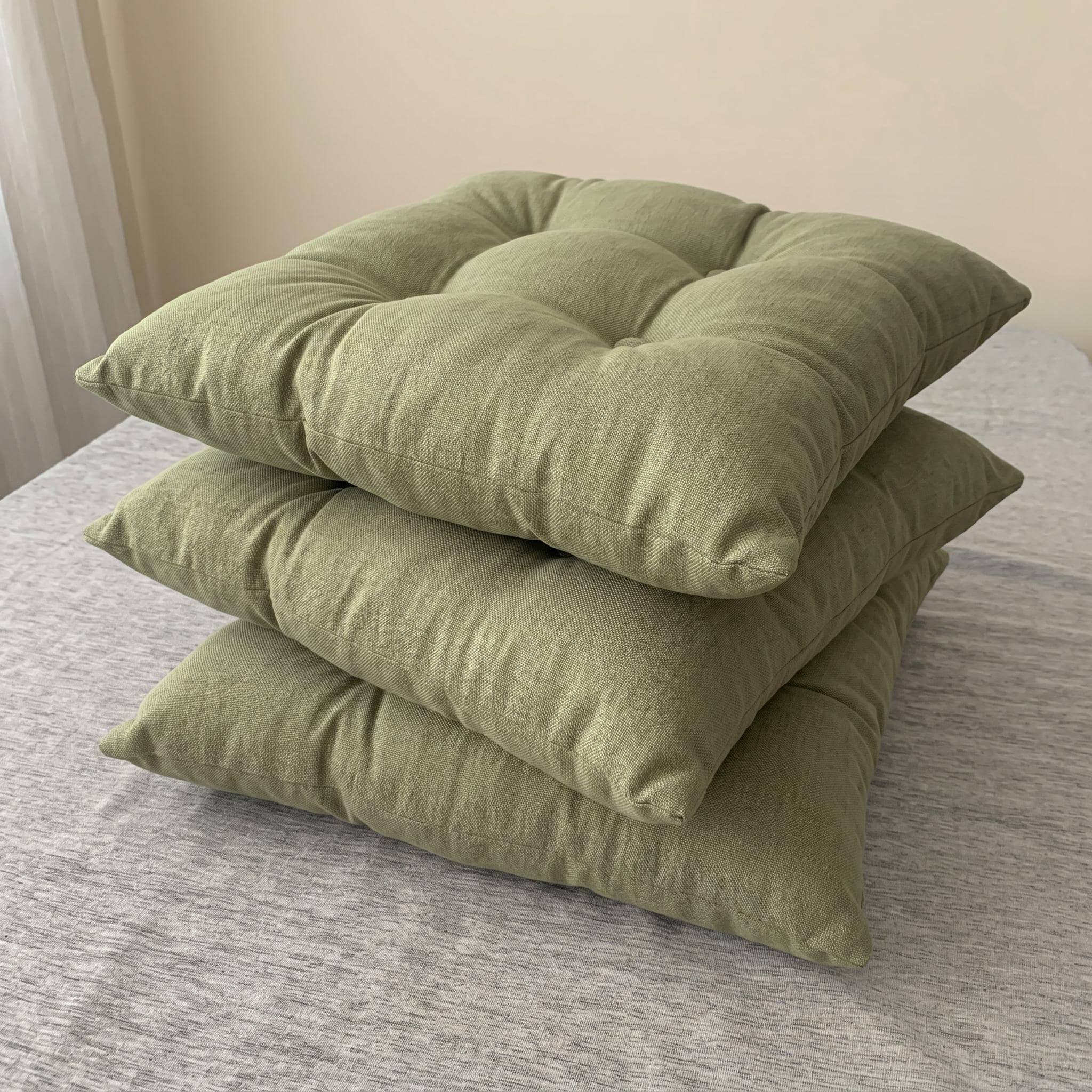 Tufted Square Chair Cushion with Ties, Soft Cotton Seat Pad