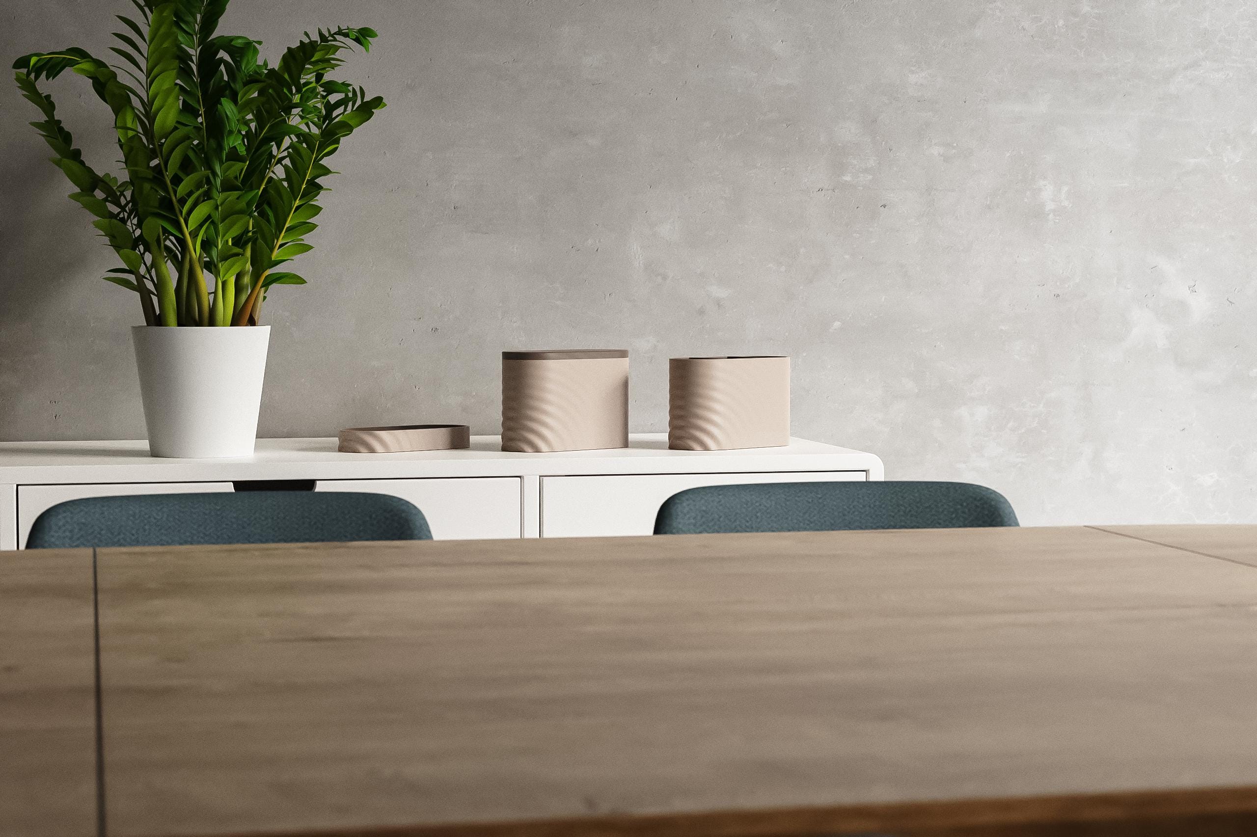 Modern Desk Organizer Set | Two-Tone Storage Box + Catchall Tray | Minimal Wave Texture