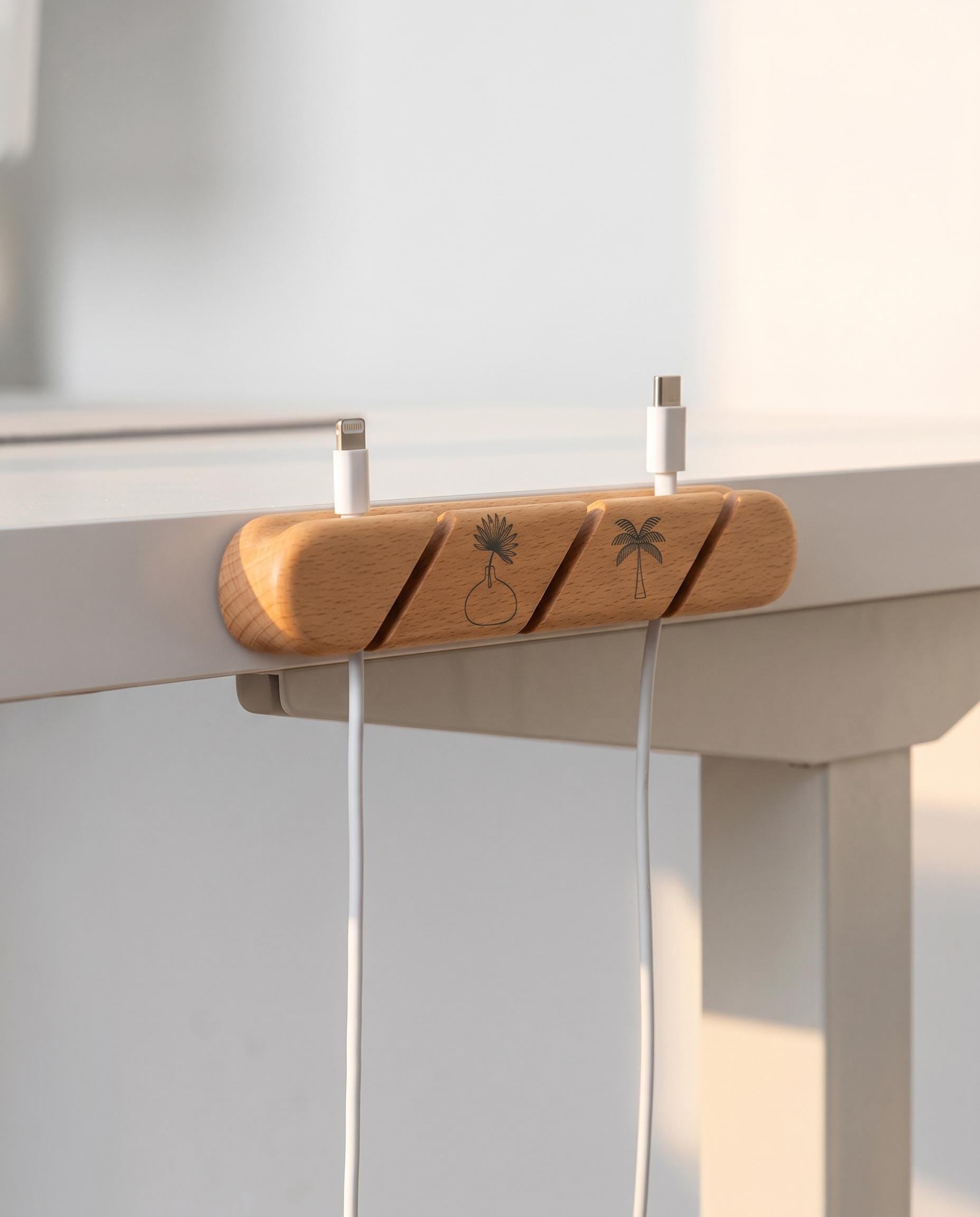 Wooden Cable Organizer, Desk Cord Holder, Magnetic Line Storage, Home Office Accessories