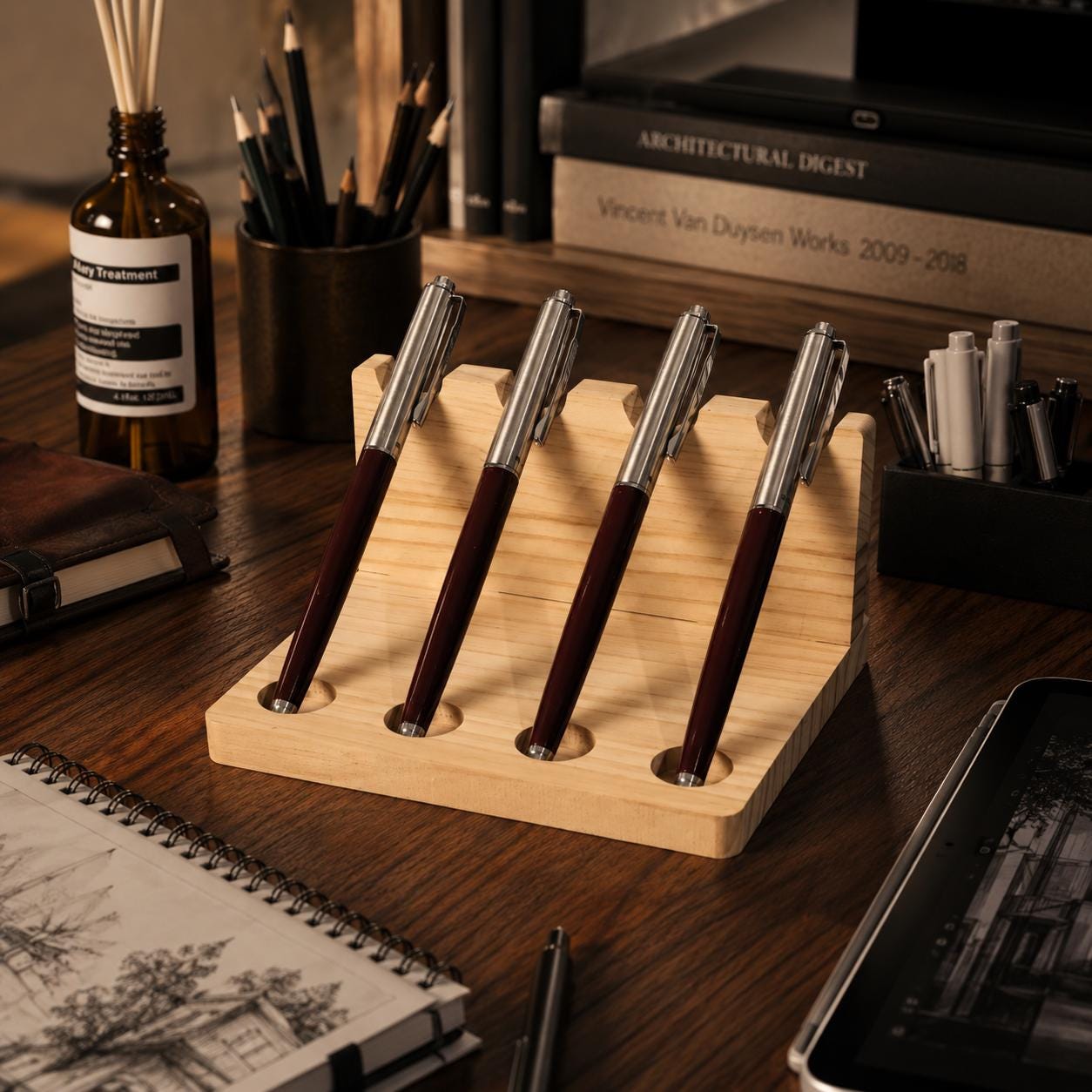 Walnut Wood Desk Organizer | Pen Holder, Office Storage Box, Minimalist Decor
